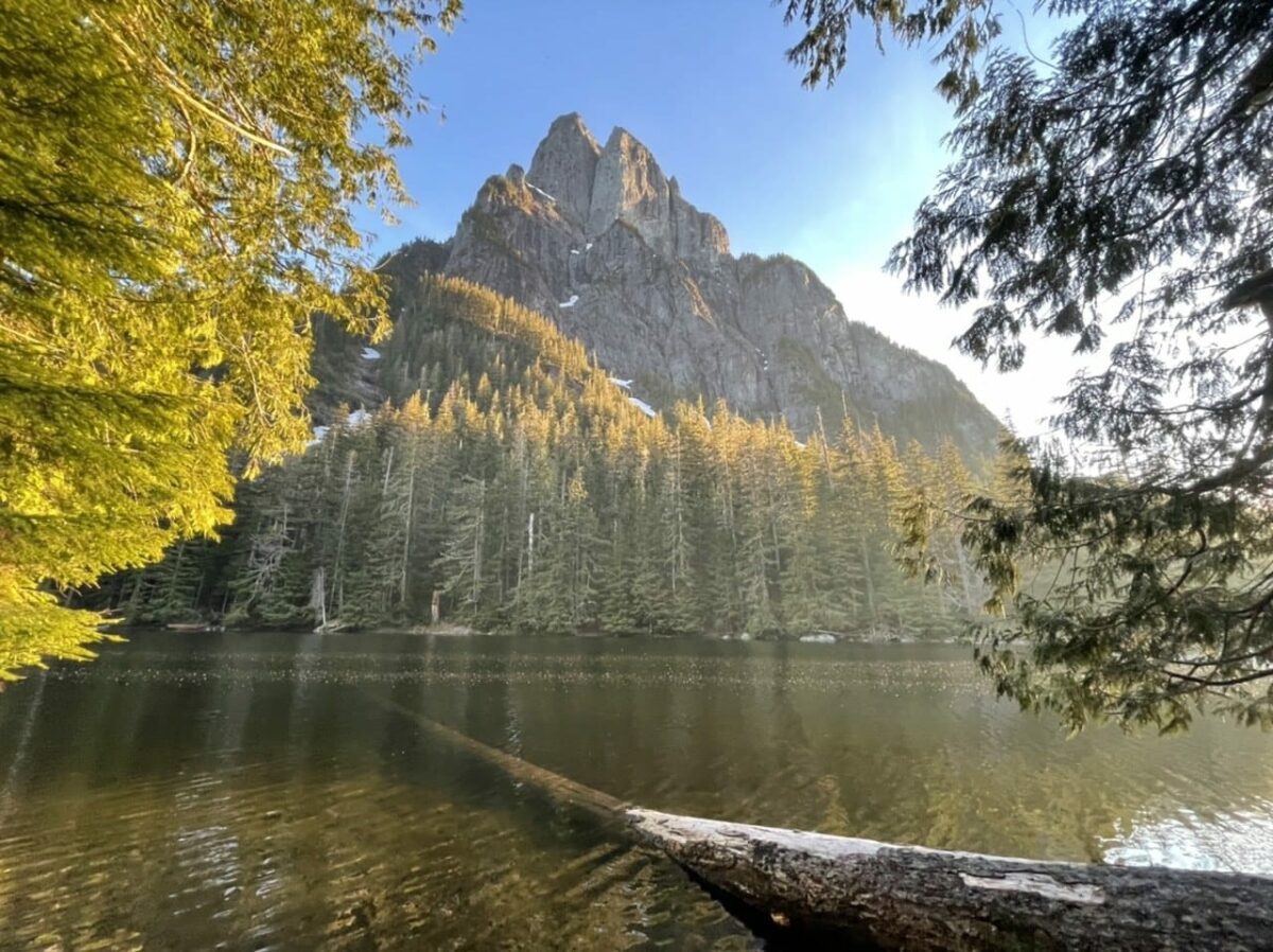 Barclay Lake with mountain backdrop and autumn colors