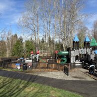 Large play structure shaped as a castle