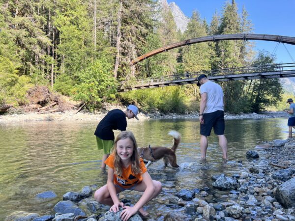 Kids playing in mountain lake