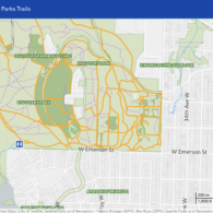Screenshot of Seattle Parks’ new interactive trail map showing trails and amenities.